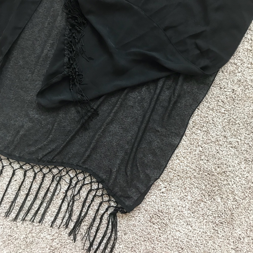 Black Chiffon Kimono with Fringe - Picture 2 of 6